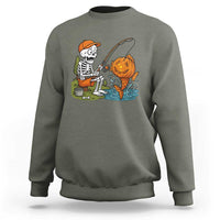 Halloween Fishing Lover Sweatshirt Skeleton Humor Gift - Wonder Print Shop