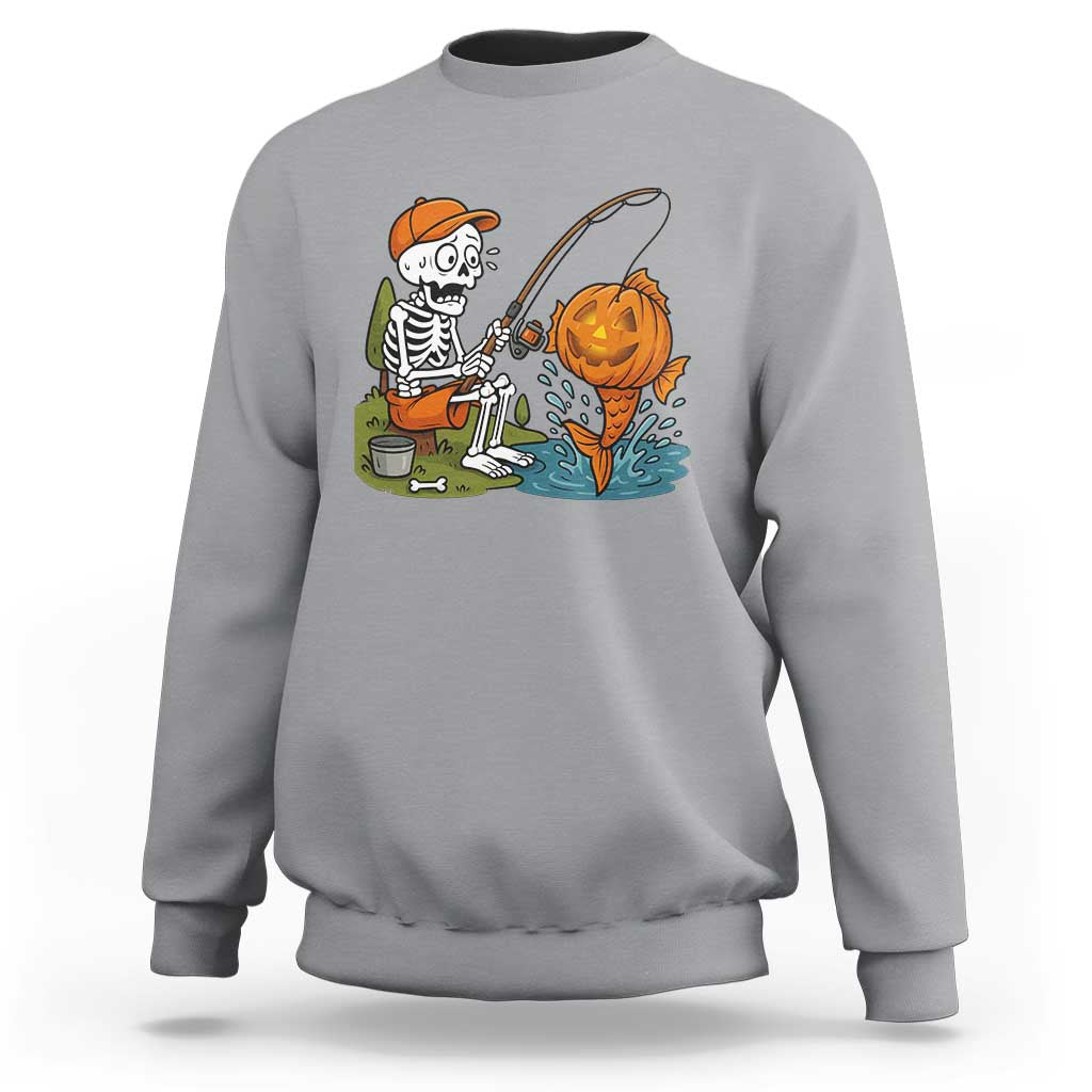 Halloween Fishing Lover Sweatshirt Skeleton Humor Gift - Wonder Print Shop