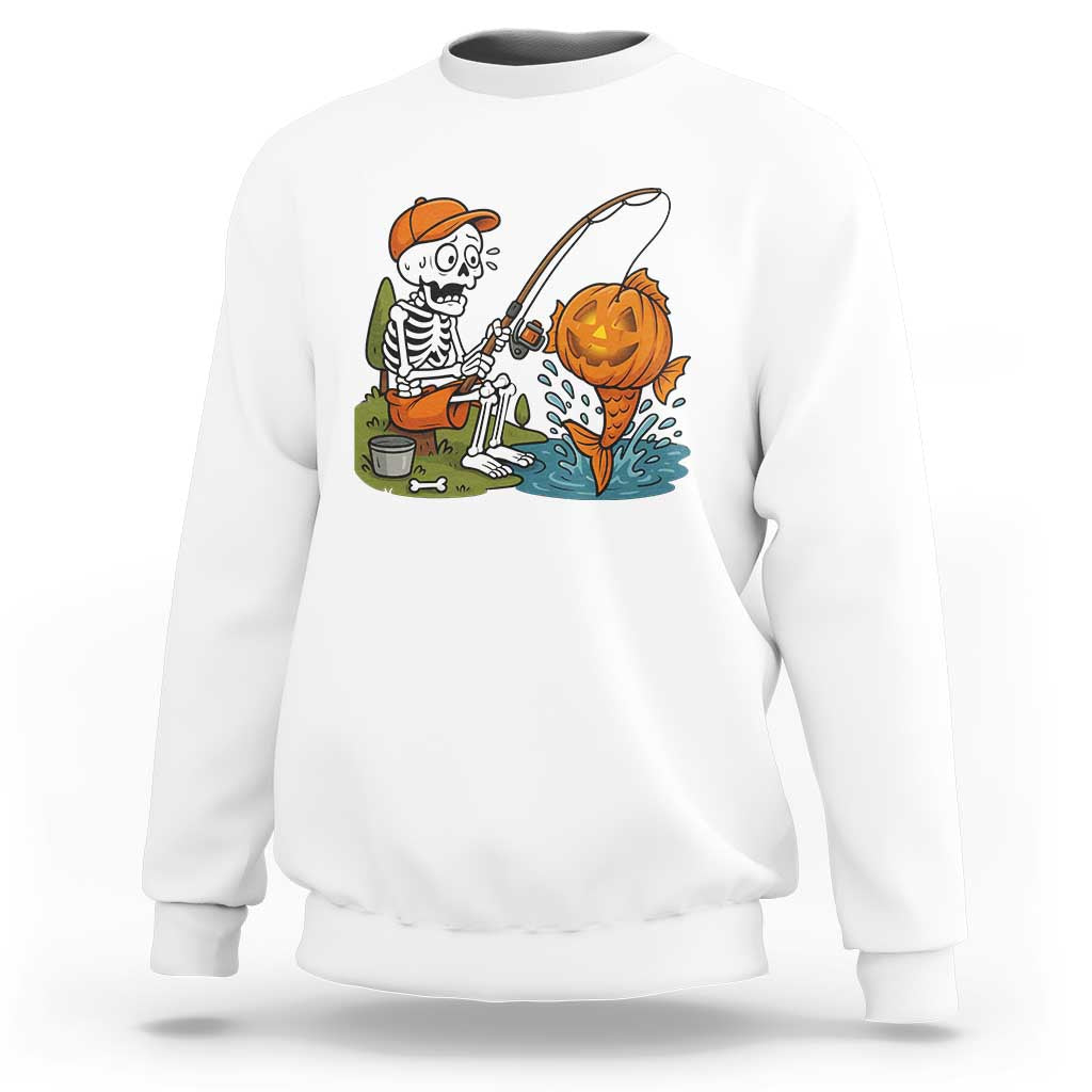 Halloween Fishing Lover Sweatshirt Skeleton Humor Gift - Wonder Print Shop