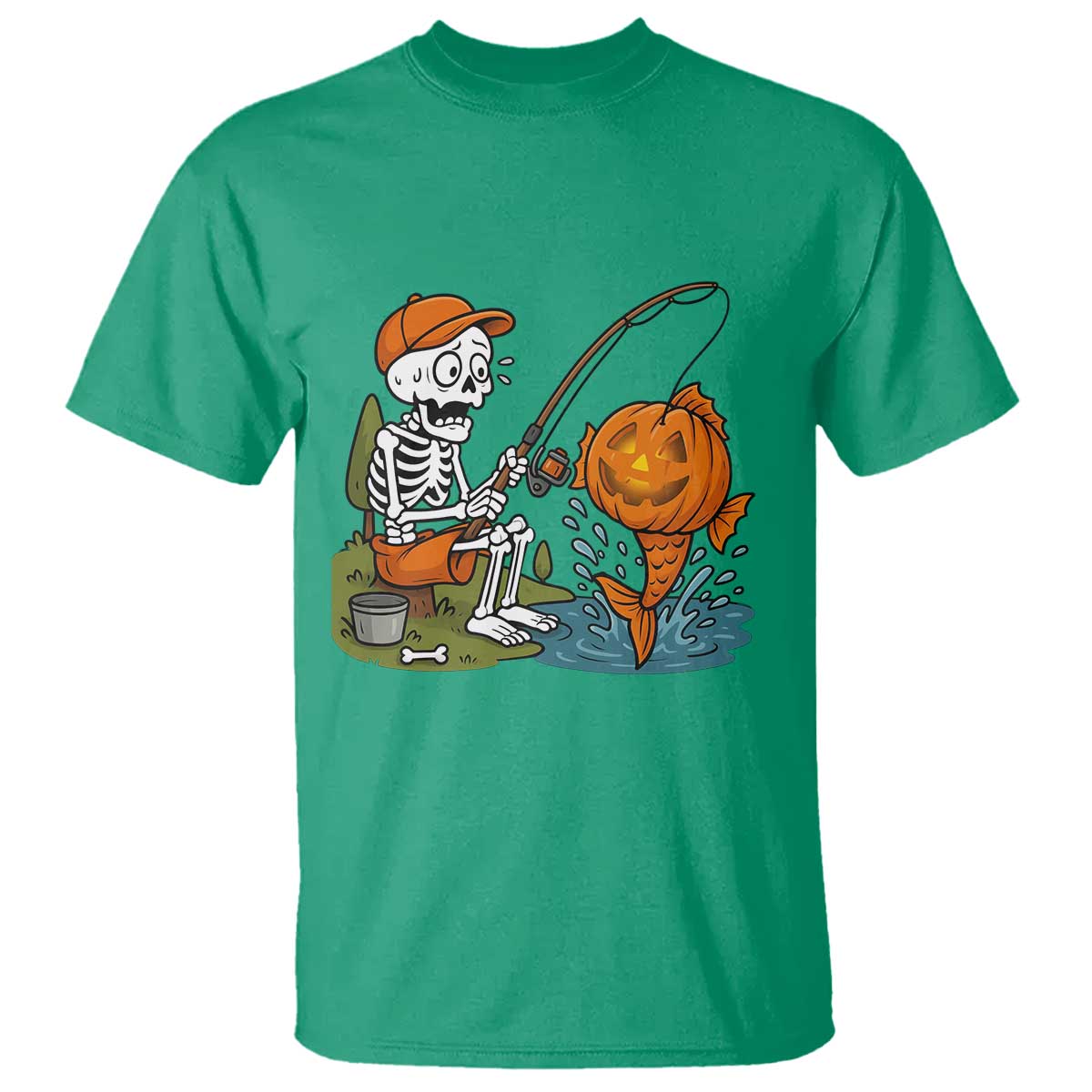 Halloween Fishing Lover T Shirt Skeleton Humor Gift - Wonder Print Shop