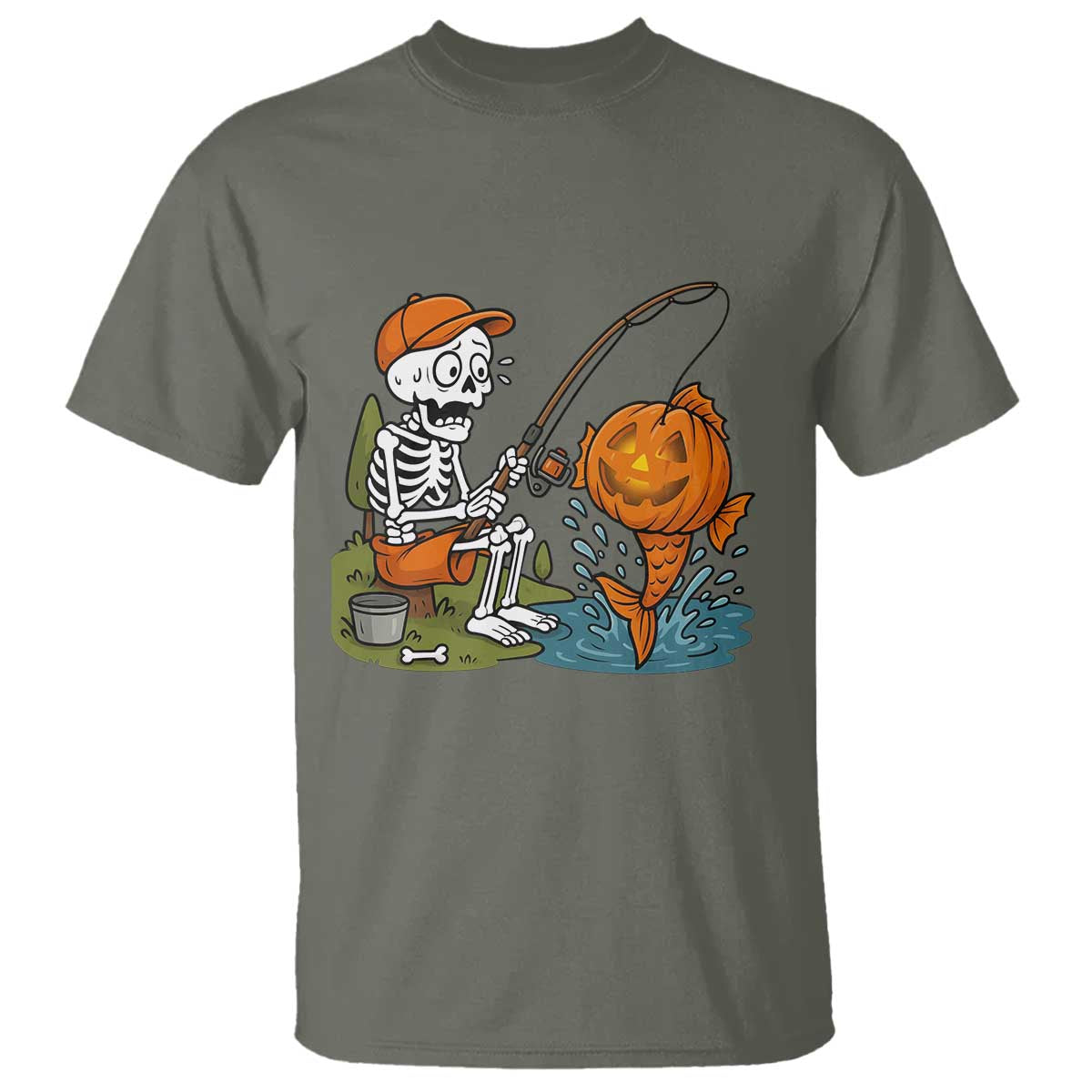 Halloween Fishing Lover T Shirt Skeleton Humor Gift - Wonder Print Shop