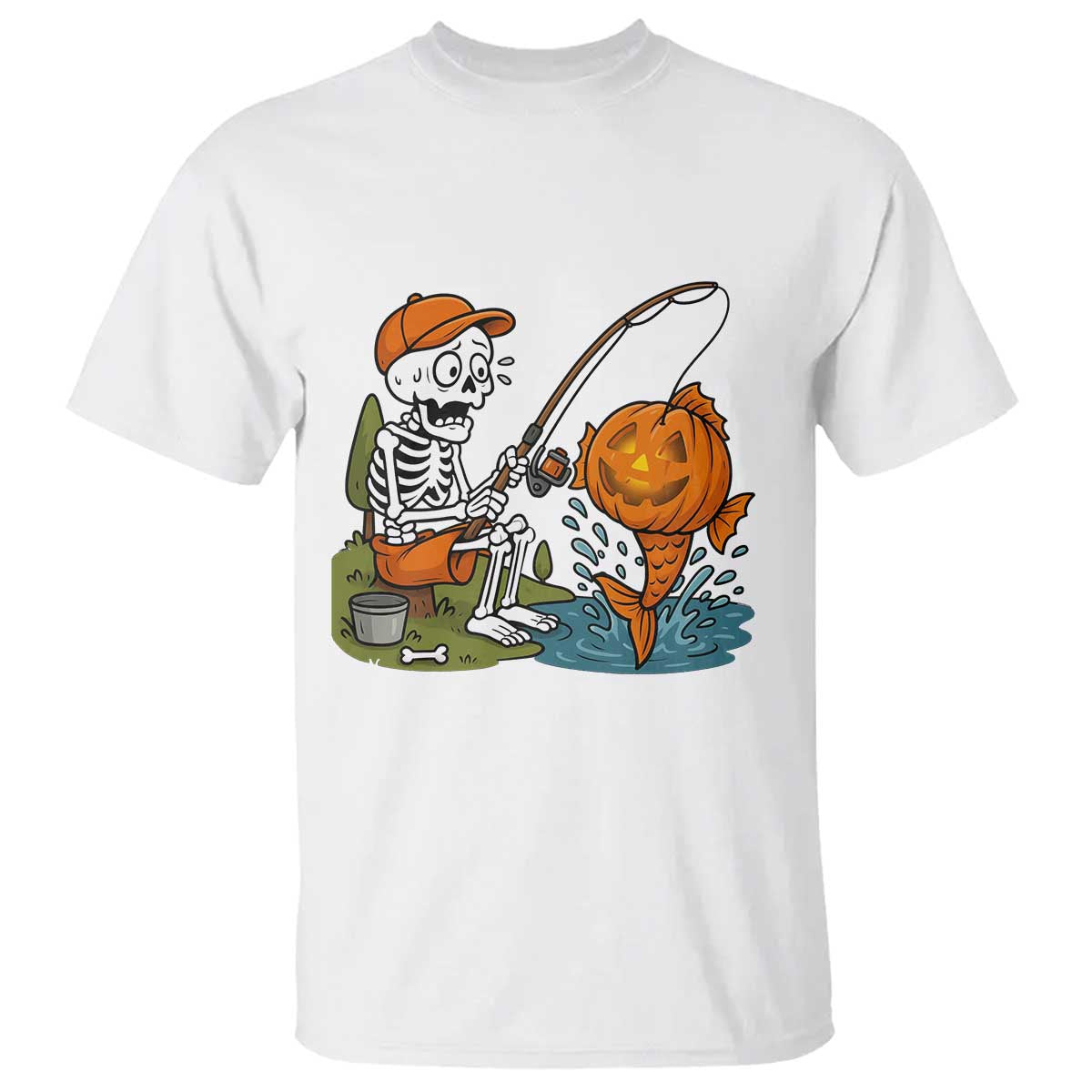 Halloween Fishing Lover T Shirt Skeleton Humor Gift - Wonder Print Shop
