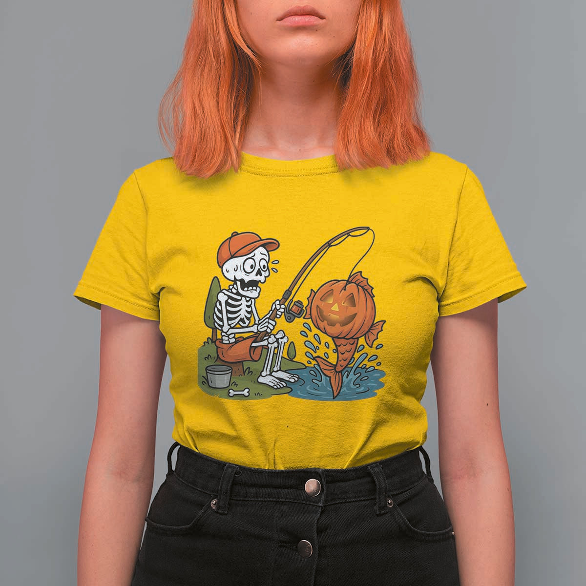 Halloween Fishing Lover T Shirt For Women Skeleton Humor Gift - Wonder Print Shop