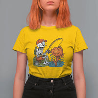 Halloween Fishing Lover T Shirt For Women Skeleton Humor Gift - Wonder Print Shop