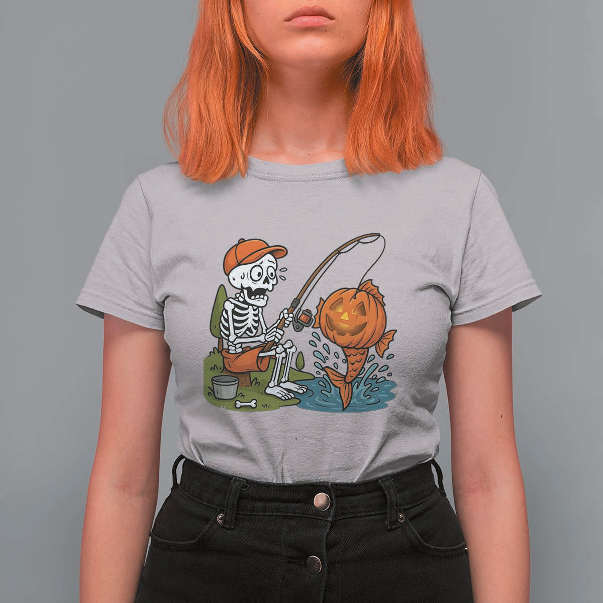 Halloween Fishing Lover T Shirt For Women Skeleton Humor Gift - Wonder Print Shop