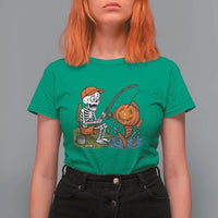 Halloween Fishing Lover T Shirt For Women Skeleton Humor Gift - Wonder Print Shop