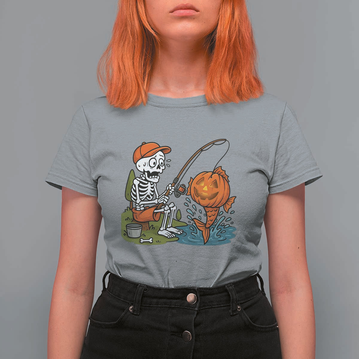 Halloween Fishing Lover T Shirt For Women Skeleton Humor Gift - Wonder Print Shop