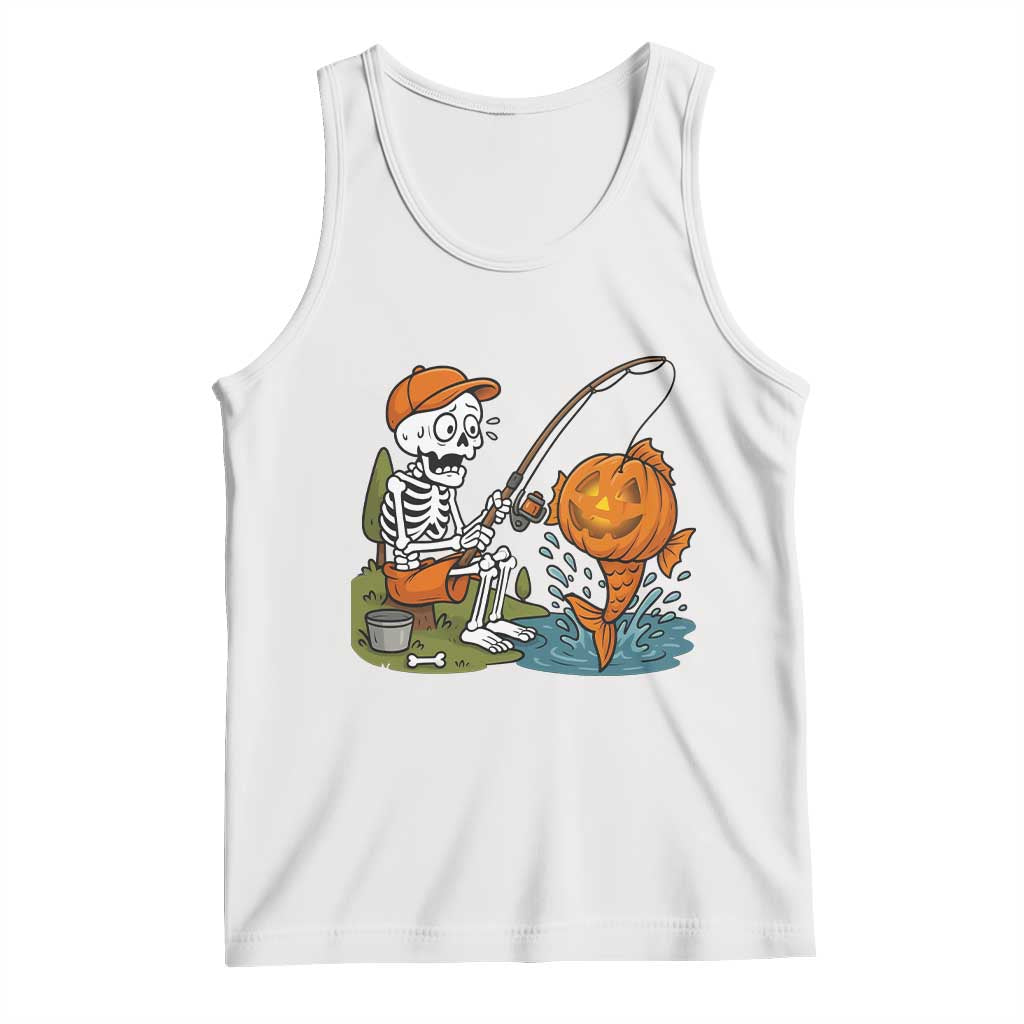 Halloween Fishing Lover Tank Top Skeleton Humor Gift - Wonder Print Shop