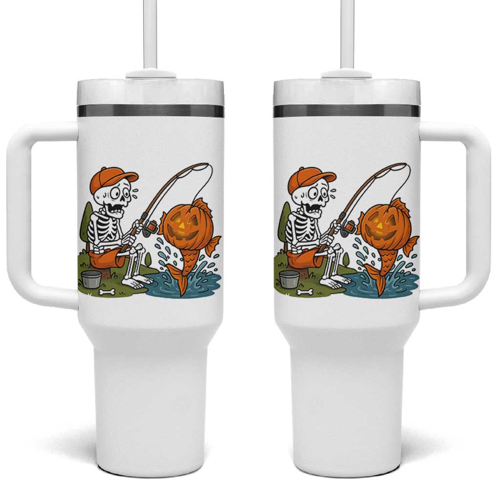 Halloween Fishing Lover Tumbler With Handle Skeleton Humor Gift