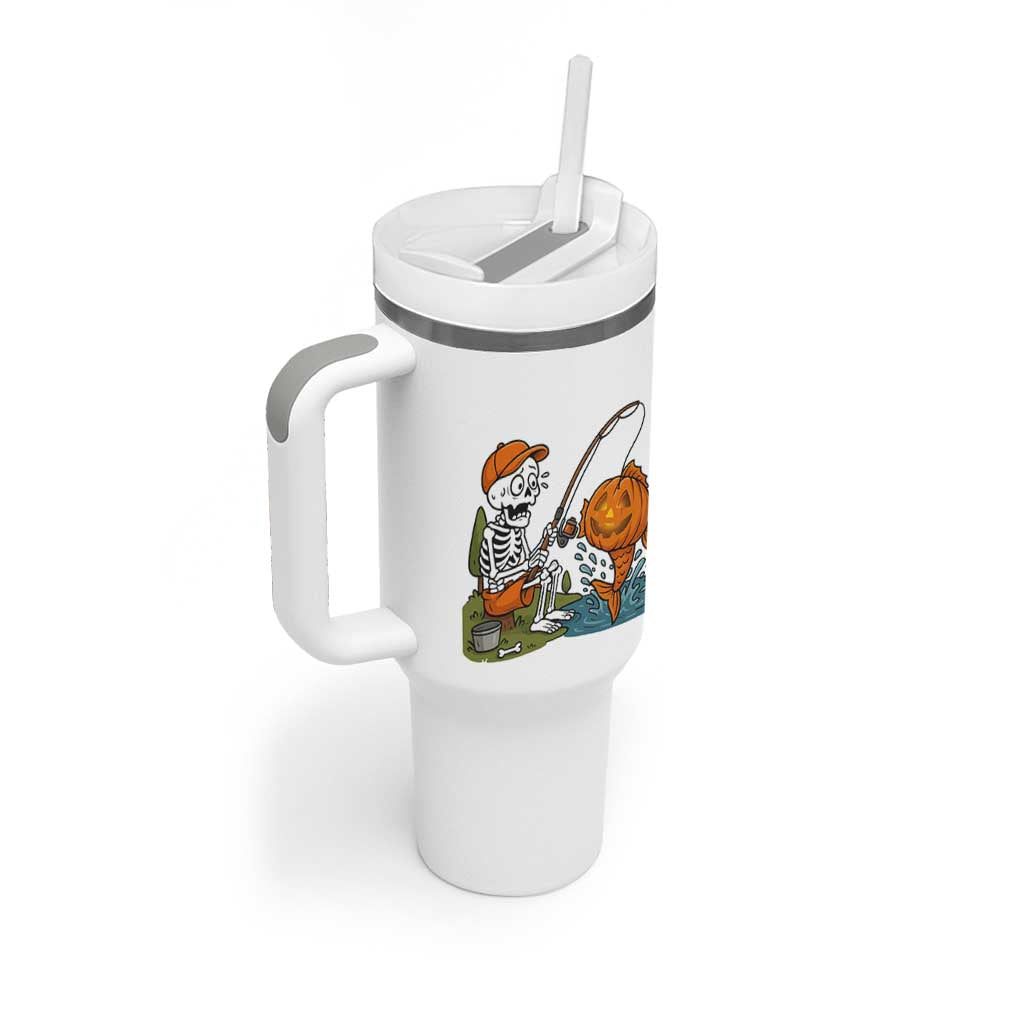 Halloween Fishing Lover Tumbler With Handle Skeleton Humor Gift