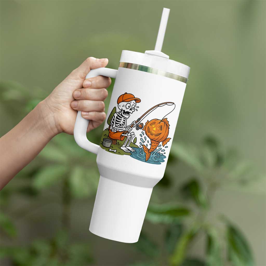 Halloween Fishing Lover Tumbler With Handle Skeleton Humor Gift