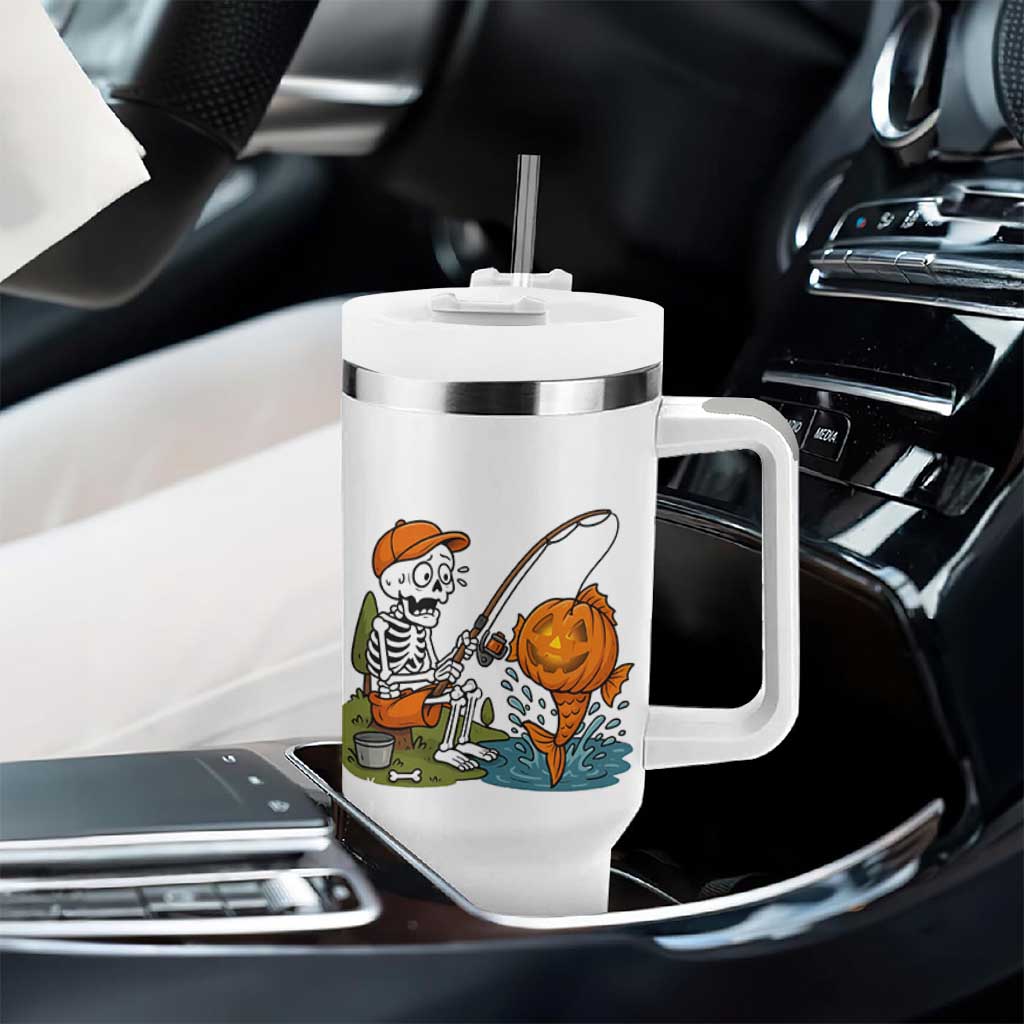 Halloween Fishing Lover Tumbler With Handle Skeleton Humor Gift