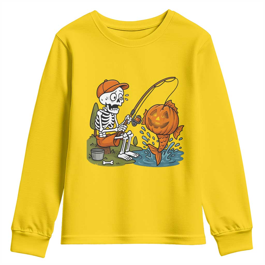 Halloween Fishing Lover Youth Sweatshirt Skeleton Humor Gift - Wonder Print Shop