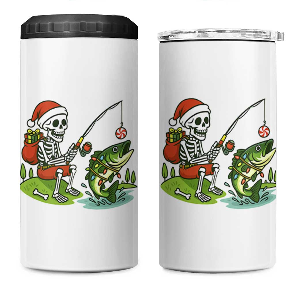 Christmas Skeleton Fishing 4 in 1 Can Cooler Tumbler Funny Holiday Gift