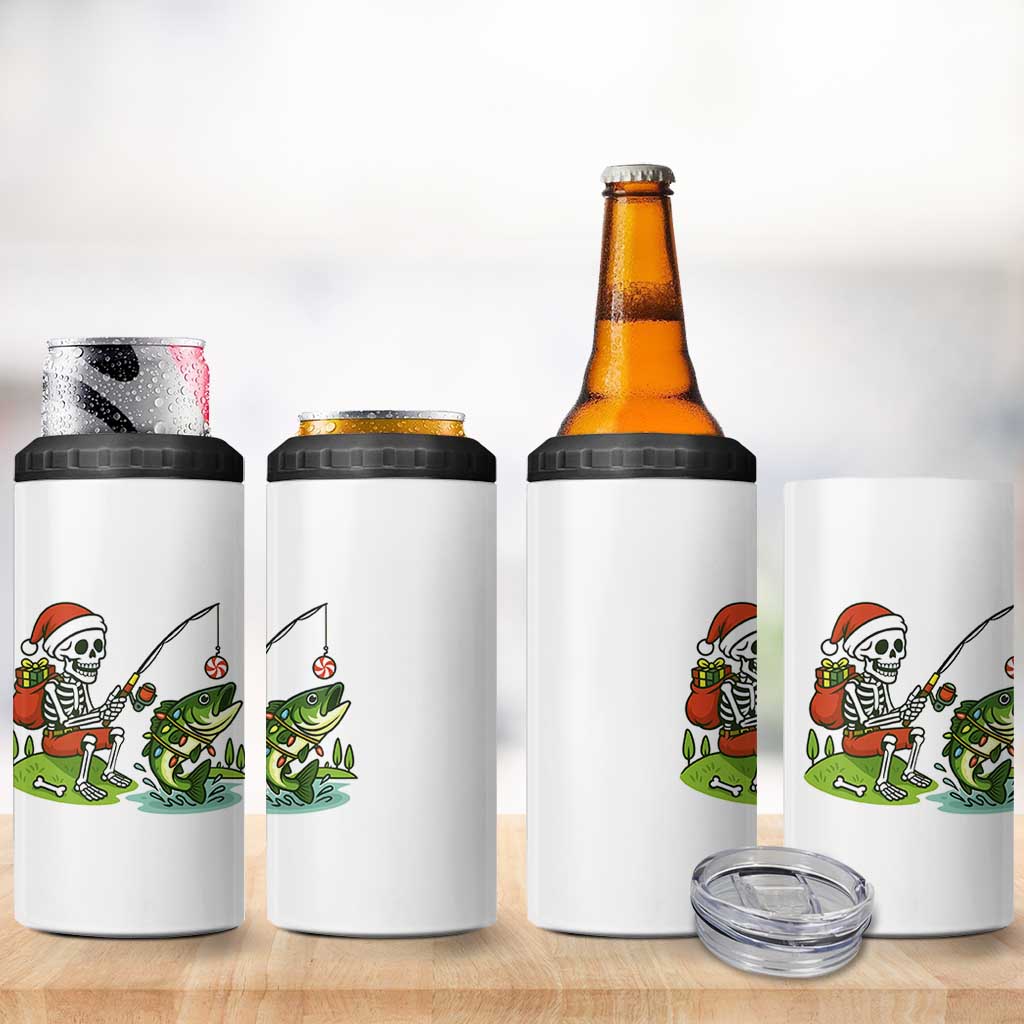 Christmas Skeleton Fishing 4 in 1 Can Cooler Tumbler Funny Holiday Gift