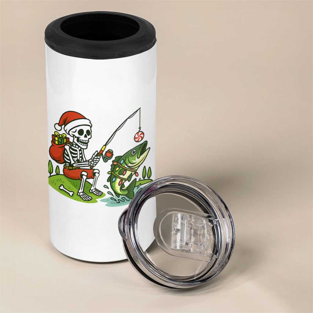 Christmas Skeleton Fishing 4 in 1 Can Cooler Tumbler Funny Holiday Gift