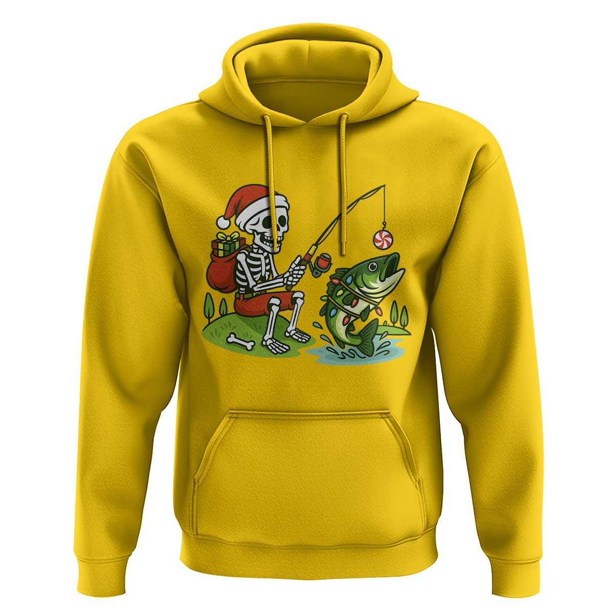 Christmas Skeleton Fishing Hoodie Funny Holiday Gift - Wonder Print Shop