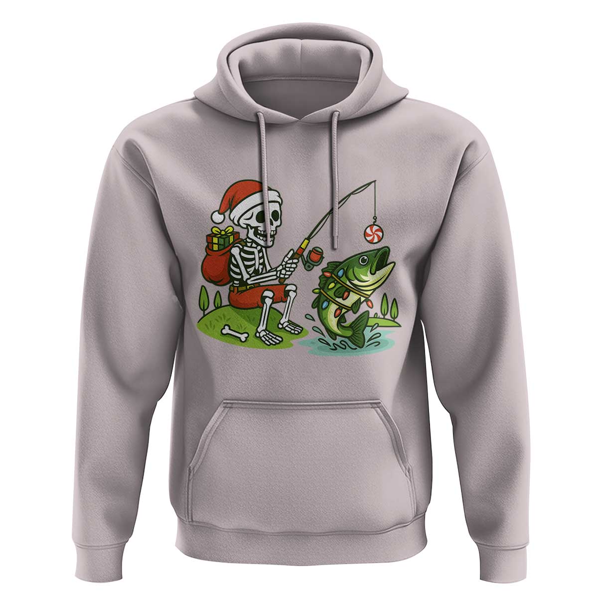 Christmas Skeleton Fishing Hoodie Funny Holiday Gift - Wonder Print Shop