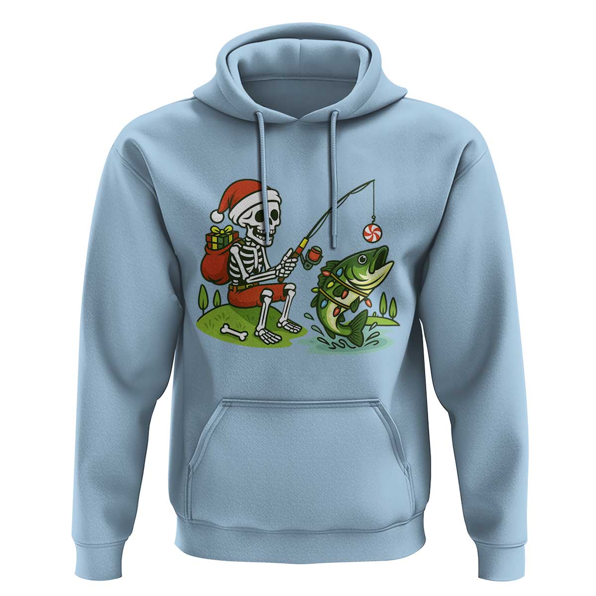 Christmas Skeleton Fishing Hoodie Funny Holiday Gift - Wonder Print Shop