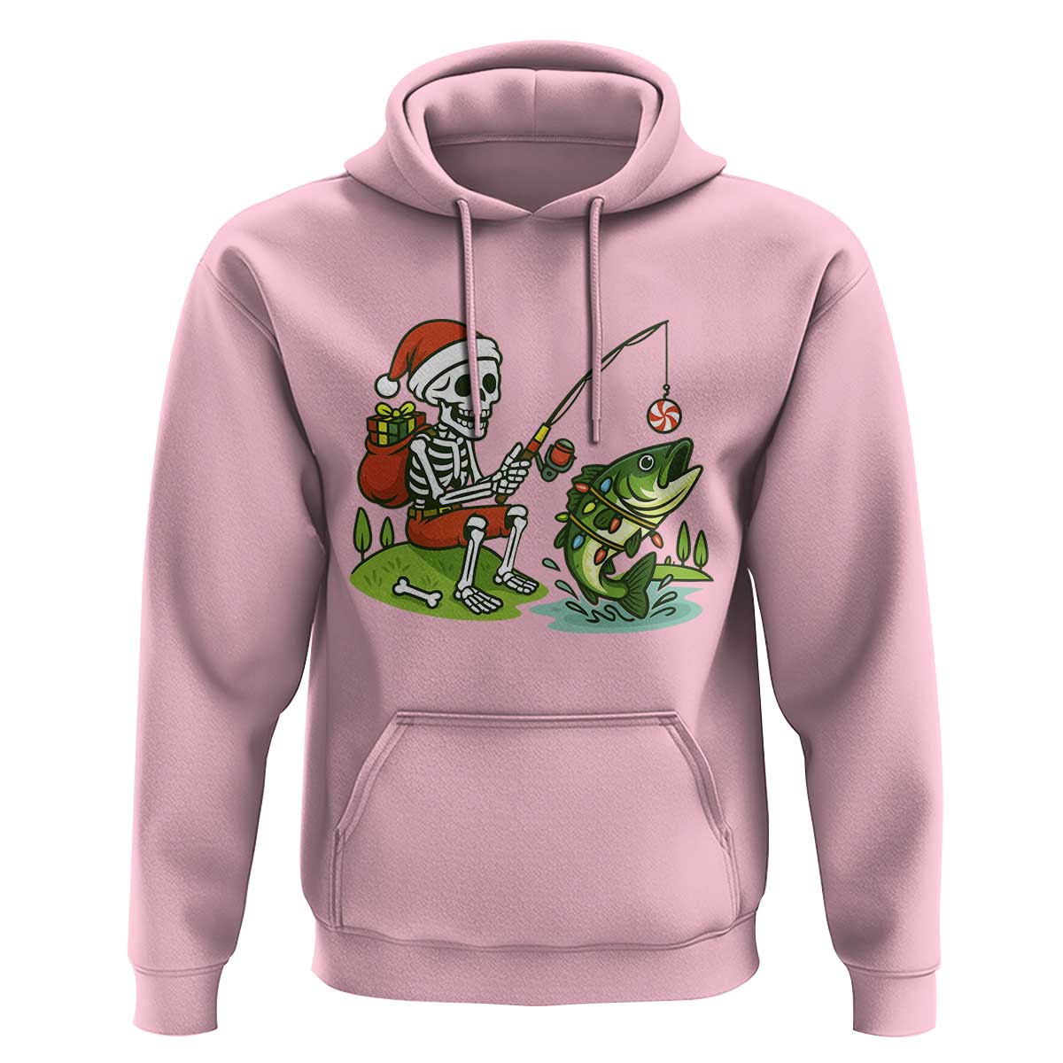 Christmas Skeleton Fishing Hoodie Funny Holiday Gift - Wonder Print Shop