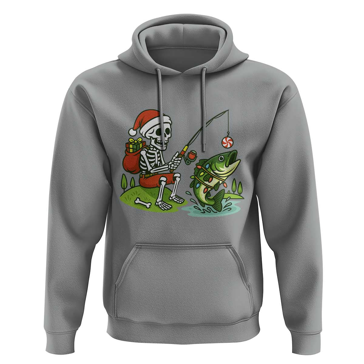 Christmas Skeleton Fishing Hoodie Funny Holiday Gift - Wonder Print Shop