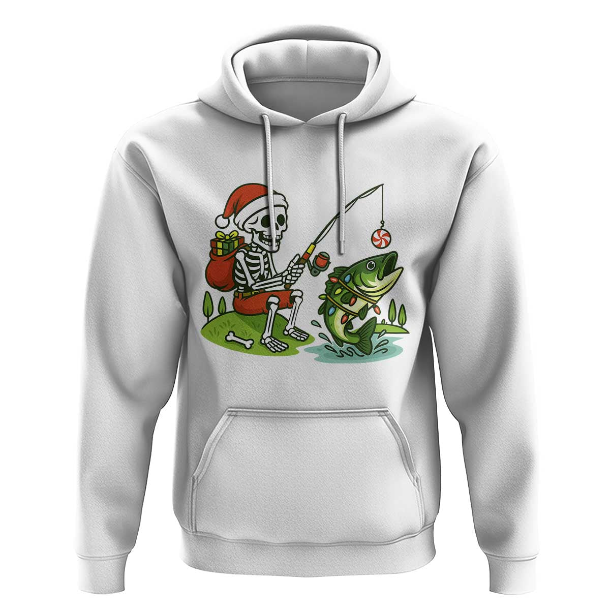 Christmas Skeleton Fishing Hoodie Funny Holiday Gift - Wonder Print Shop