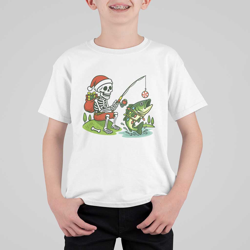 Christmas Skeleton Fishing T Shirt For Kid Funny Holiday Gift - Wonder Print Shop