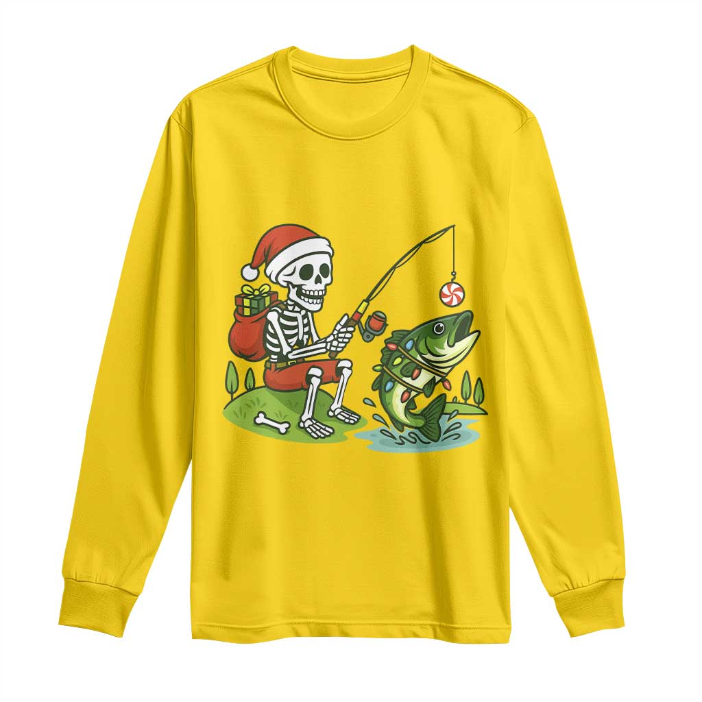 Christmas Skeleton Fishing Long Sleeve Shirt Funny Holiday Gift - Wonder Print Shop