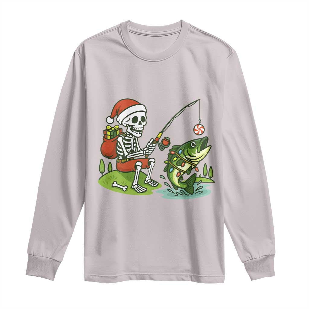 Christmas Skeleton Fishing Long Sleeve Shirt Funny Holiday Gift - Wonder Print Shop