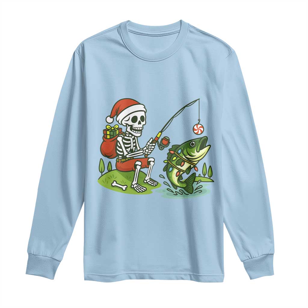 Christmas Skeleton Fishing Long Sleeve Shirt Funny Holiday Gift - Wonder Print Shop