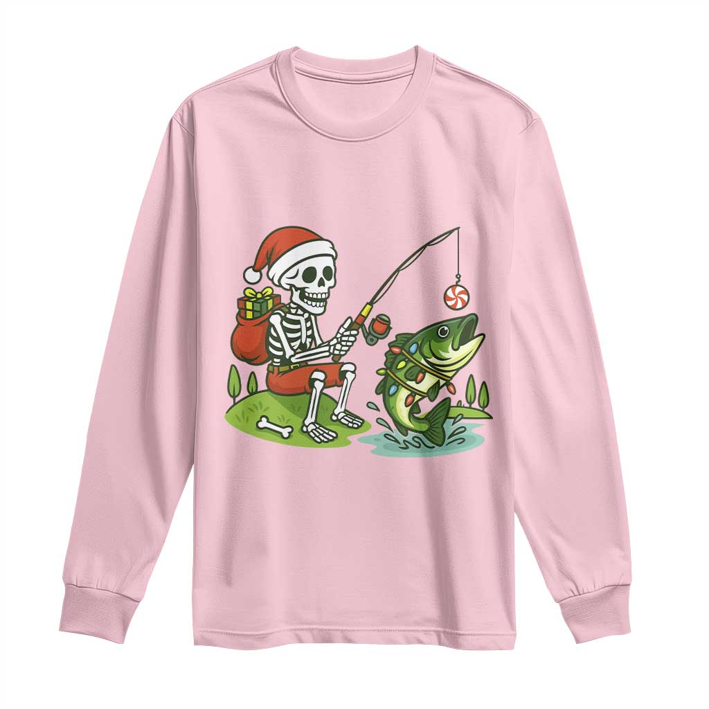 Christmas Skeleton Fishing Long Sleeve Shirt Funny Holiday Gift - Wonder Print Shop