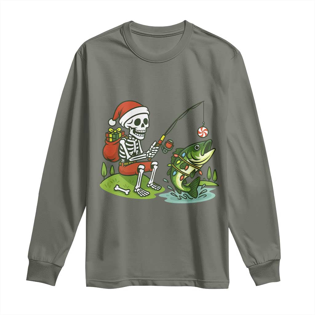 Christmas Skeleton Fishing Long Sleeve Shirt Funny Holiday Gift - Wonder Print Shop