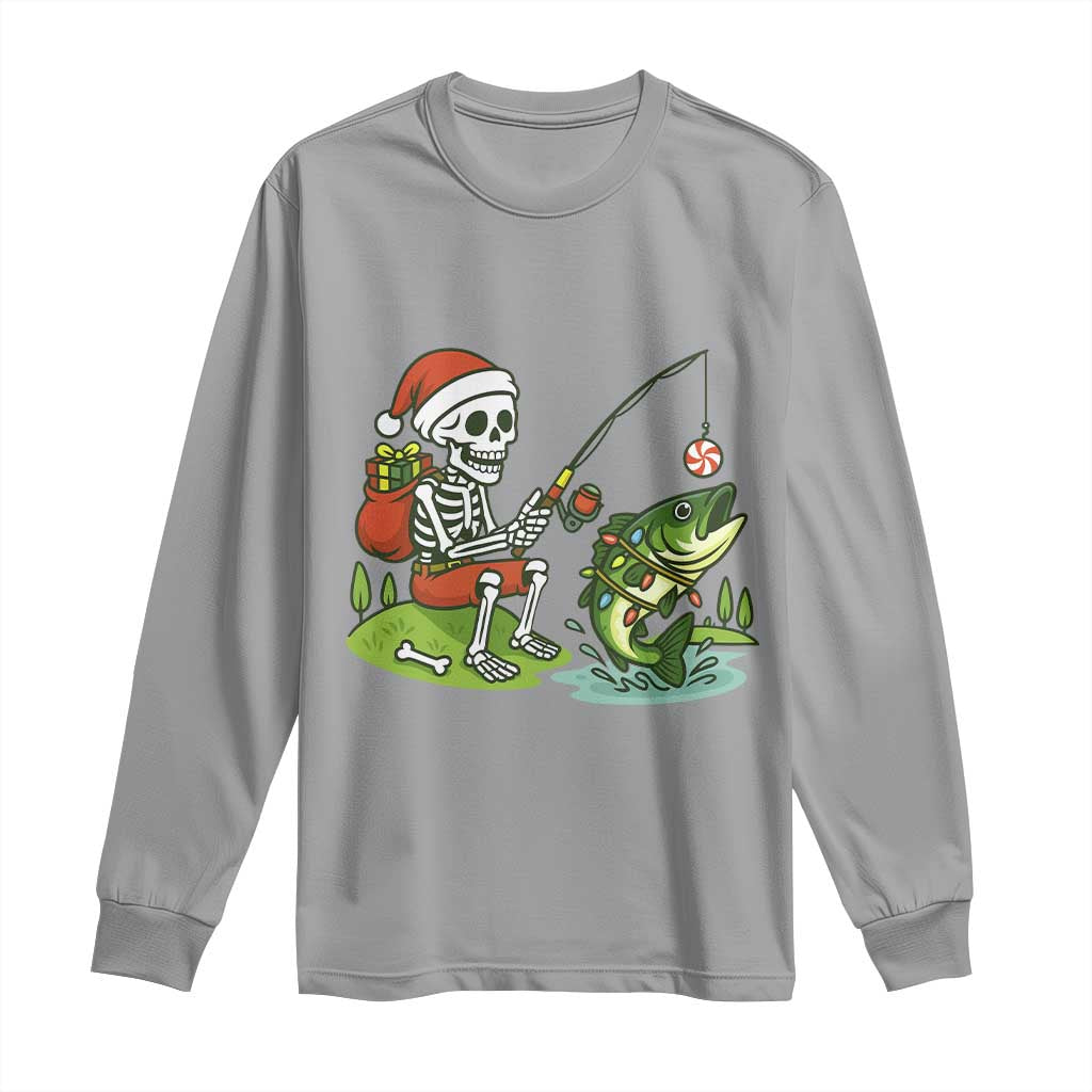 Christmas Skeleton Fishing Long Sleeve Shirt Funny Holiday Gift - Wonder Print Shop