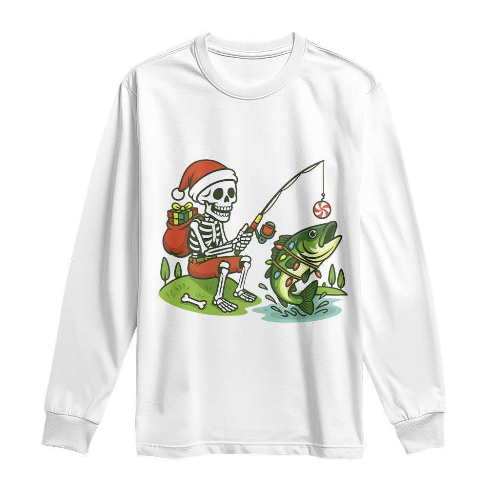 Christmas Skeleton Fishing Long Sleeve Shirt Funny Holiday Gift - Wonder Print Shop