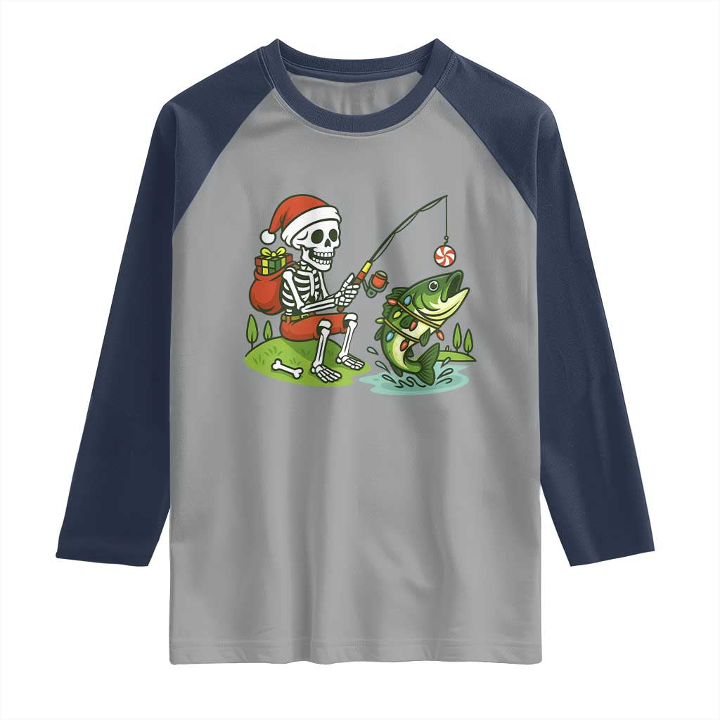 Christmas Skeleton Fishing Raglan Shirt Funny Holiday Gift - Wonder Print Shop