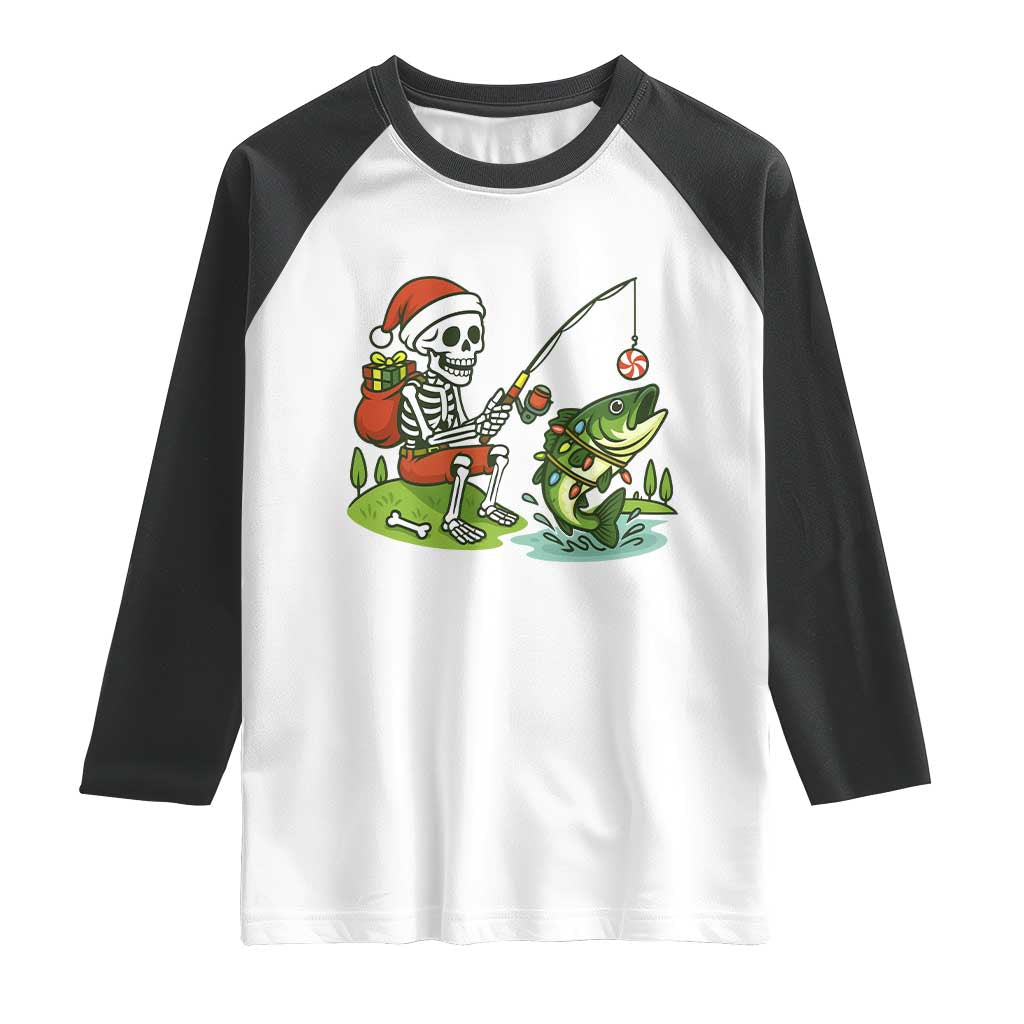 Christmas Skeleton Fishing Raglan Shirt Funny Holiday Gift - Wonder Print Shop