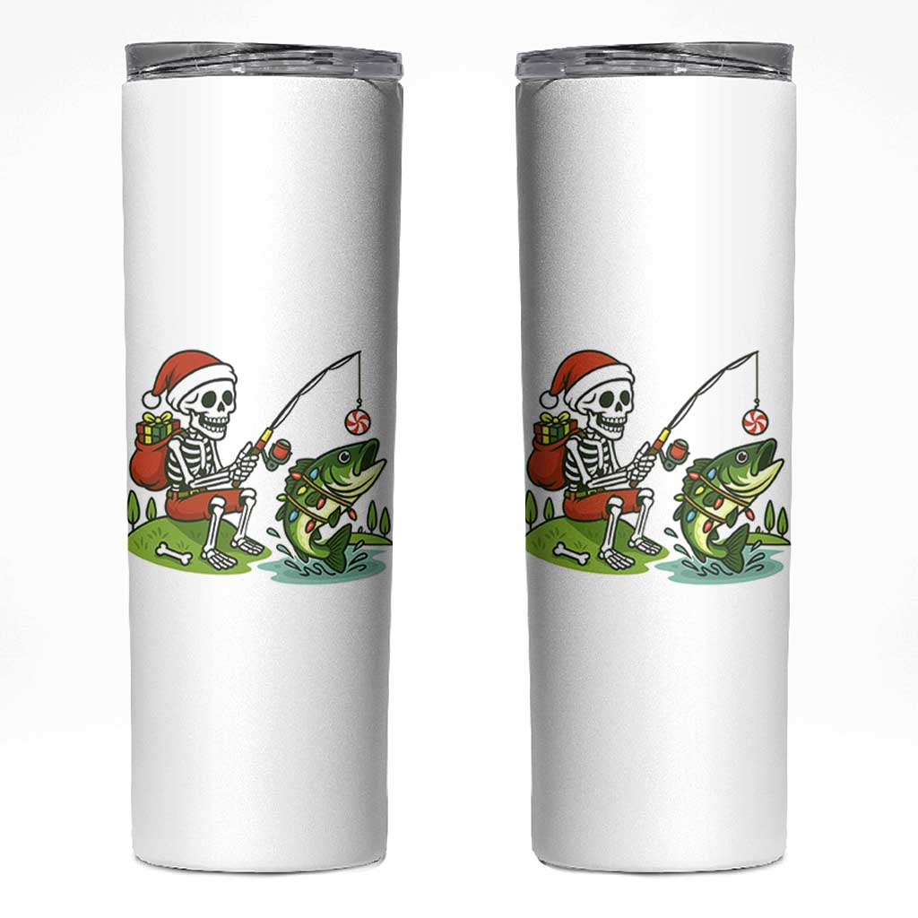 Christmas Skeleton Fishing Skinny Tumbler Funny Holiday Gift