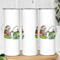 Christmas Skeleton Fishing Skinny Tumbler Funny Holiday Gift