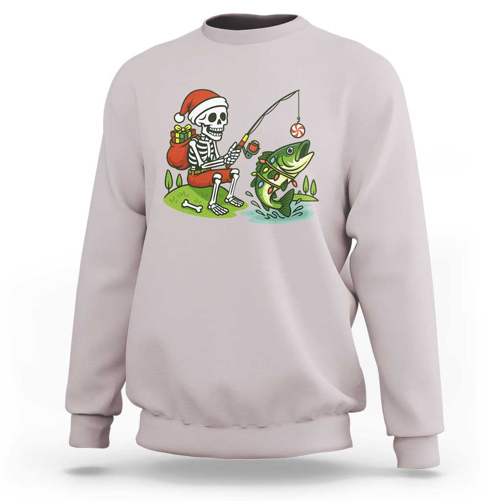 Christmas Skeleton Fishing Sweatshirt Funny Holiday Gift - Wonder Print Shop