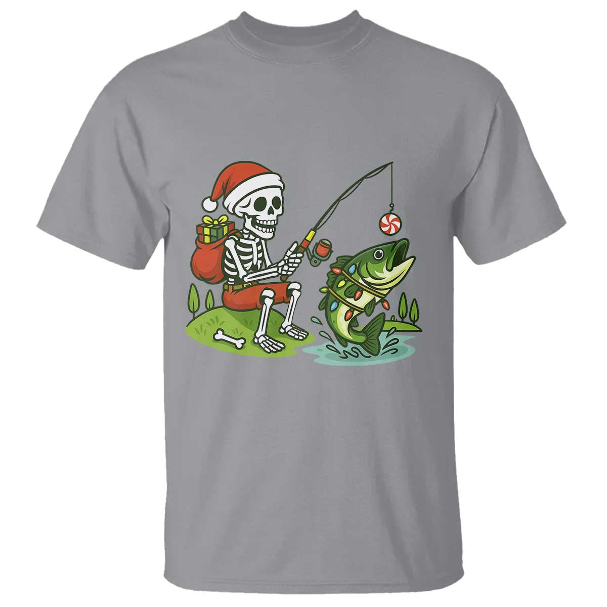 Christmas Skeleton Fishing T Shirt Funny Holiday Gift - Wonder Print Shop