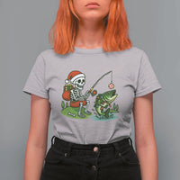 Christmas Skeleton Fishing T Shirt For Women Funny Holiday Gift - Wonder Print Shop