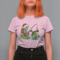 Christmas Skeleton Fishing T Shirt For Women Funny Holiday Gift - Wonder Print Shop