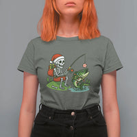 Christmas Skeleton Fishing T Shirt For Women Funny Holiday Gift - Wonder Print Shop