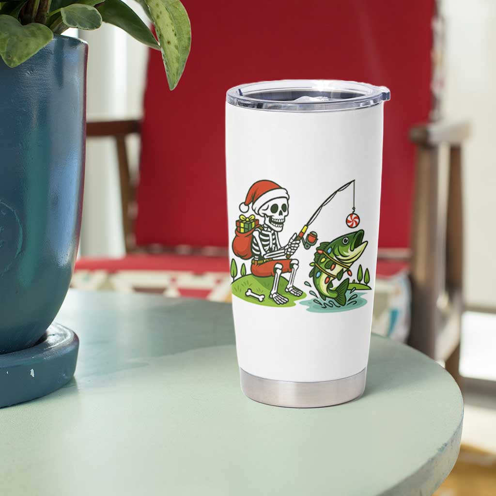 Christmas Skeleton Fishing Tumbler Cup Funny Holiday Gift