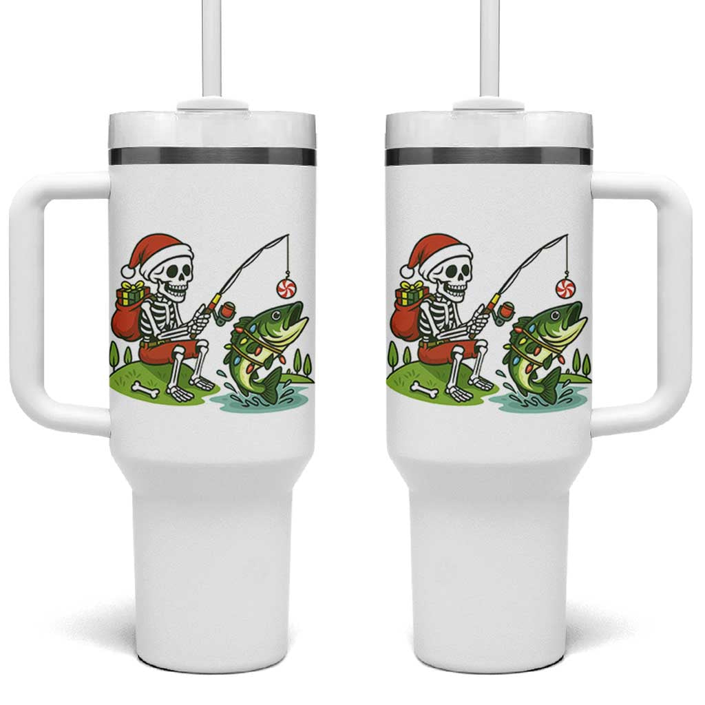 Christmas Skeleton Fishing Tumbler With Handle Funny Holiday Gift