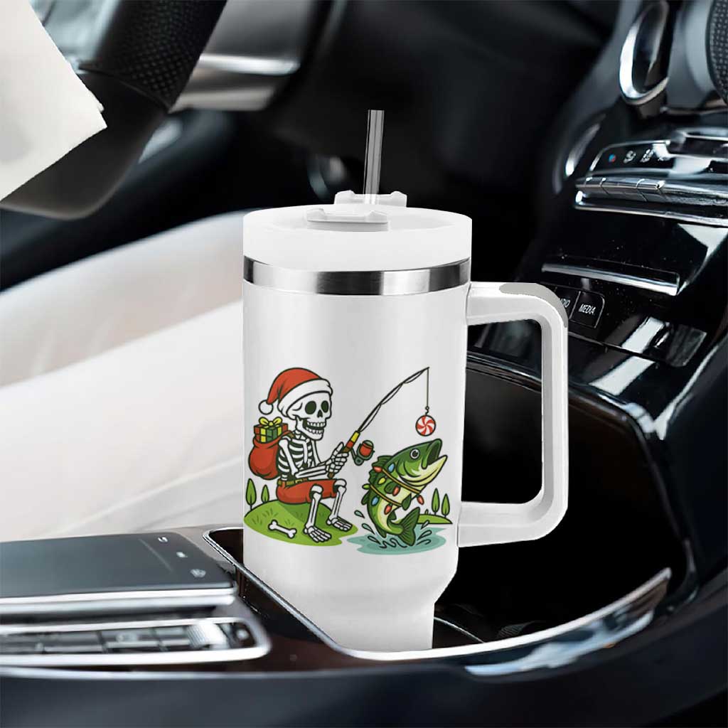 Christmas Skeleton Fishing Tumbler With Handle Funny Holiday Gift
