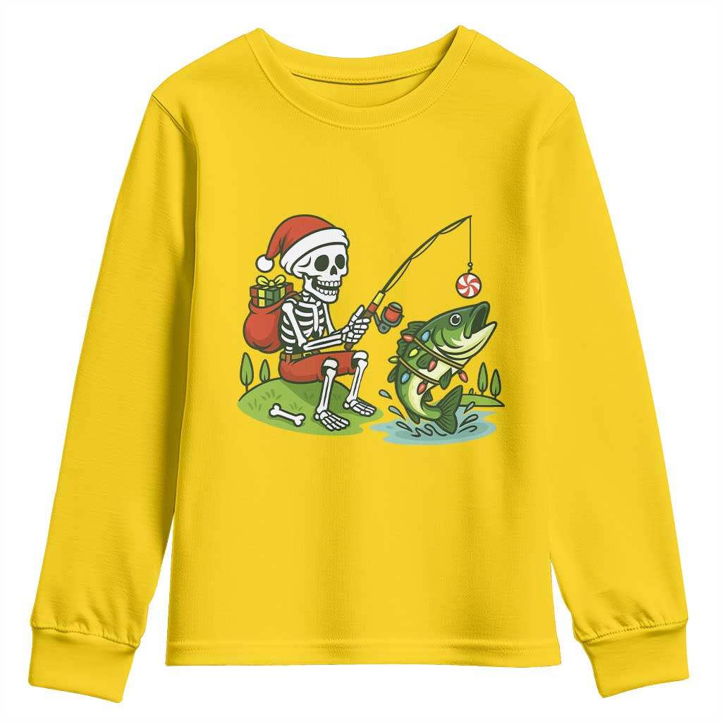 Christmas Skeleton Fishing Youth Sweatshirt Funny Holiday Gift - Wonder Print Shop