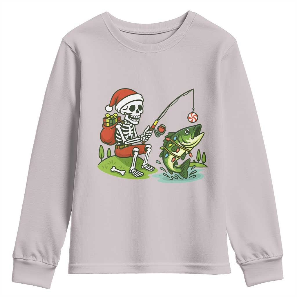 Christmas Skeleton Fishing Youth Sweatshirt Funny Holiday Gift - Wonder Print Shop