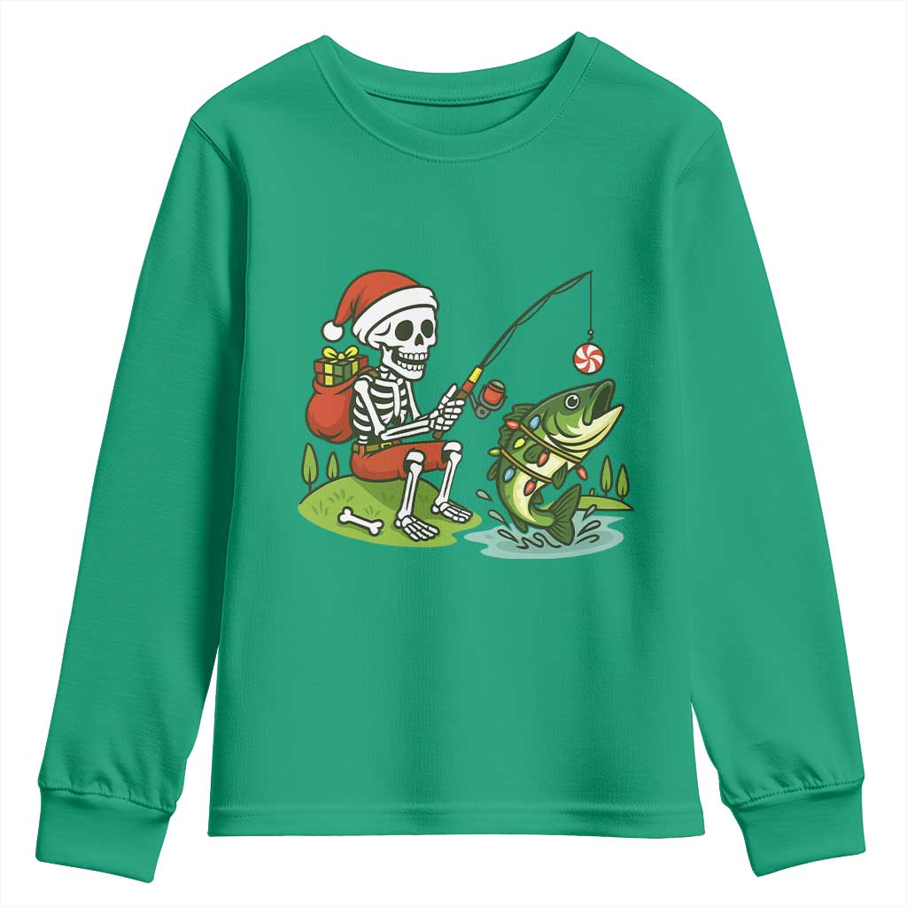 Christmas Skeleton Fishing Youth Sweatshirt Funny Holiday Gift - Wonder Print Shop
