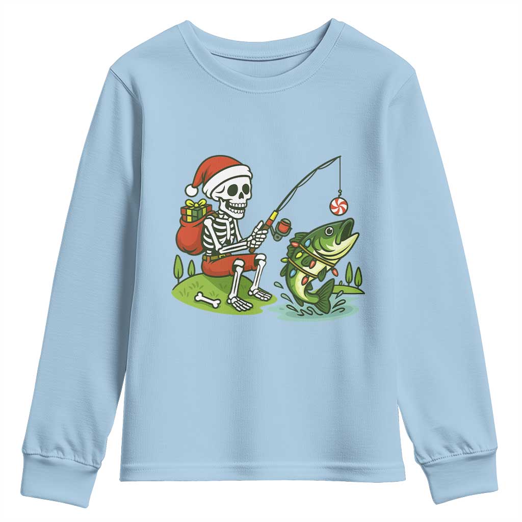 Christmas Skeleton Fishing Youth Sweatshirt Funny Holiday Gift - Wonder Print Shop